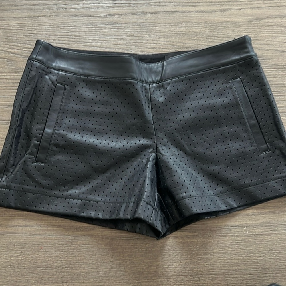 Club Monaco black faux leather shorts